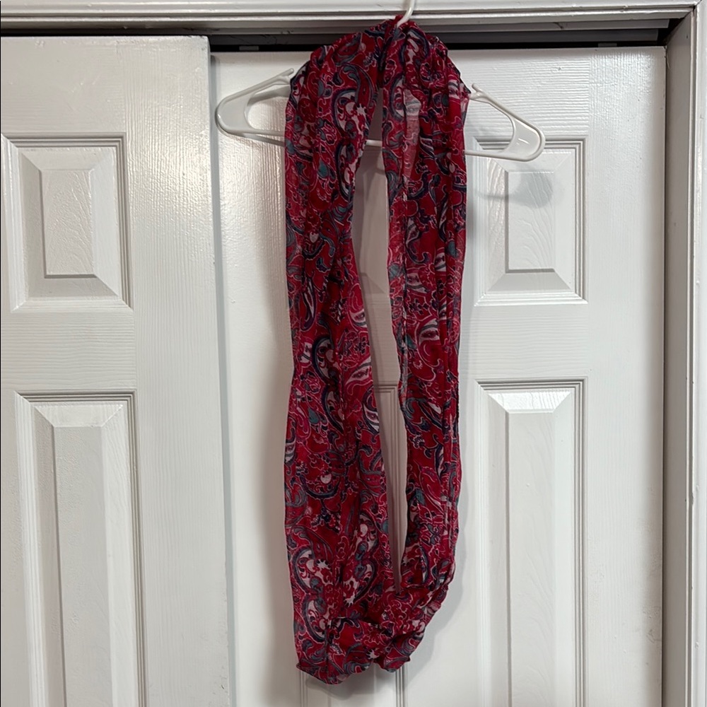 Red Sheer Infinity Scarf with Floral Print